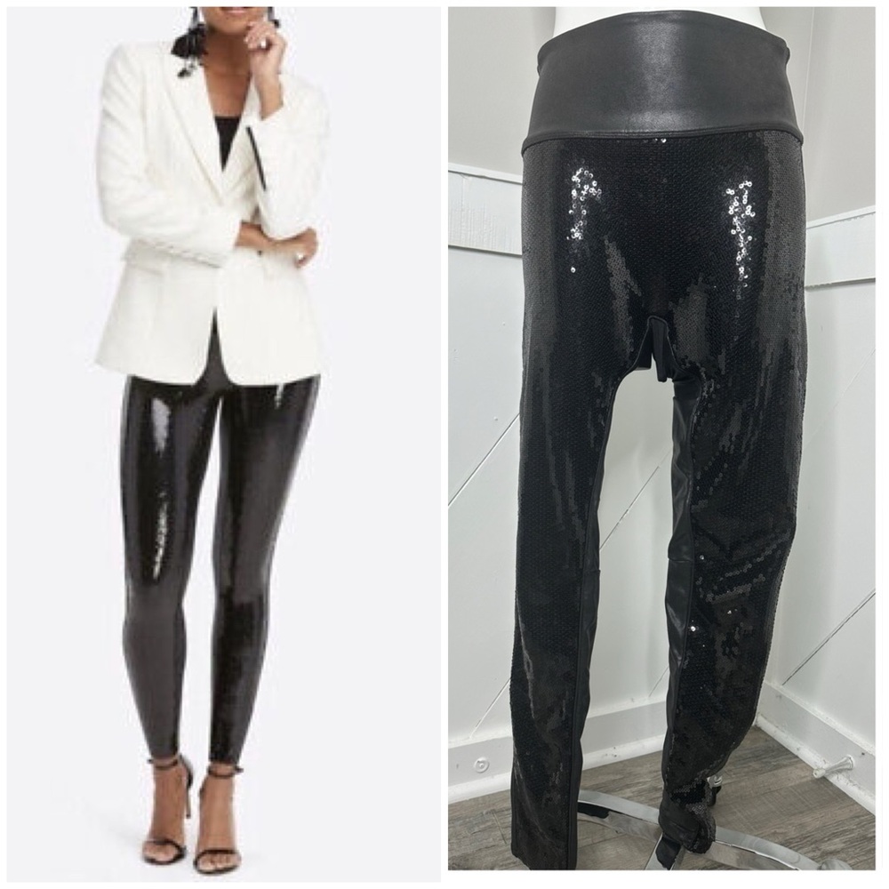 SPANX FAUX LEATHER BLACK SEQUIN LEGGING / PRELOVED /SIZE MEDIUM